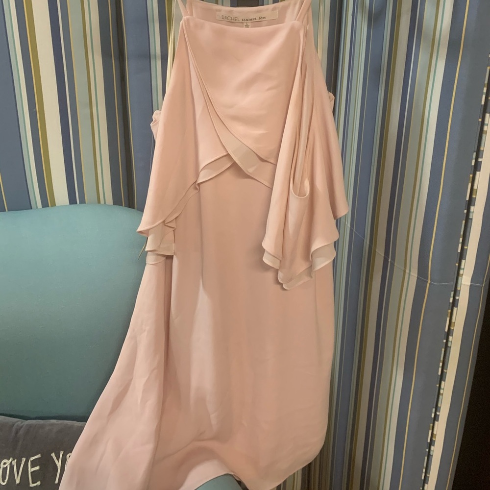 Pink mini dress with open shoulders
